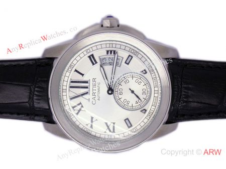 Replica Cartier Calibre Diver's White Dial Black Leather Watch